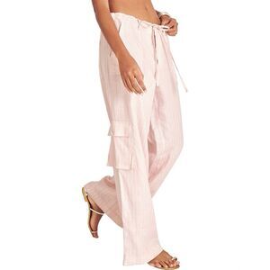 Love Shack Fancy Cedric Cargo Pants in Berries Pink Wide Leg 100% Linen Size 10